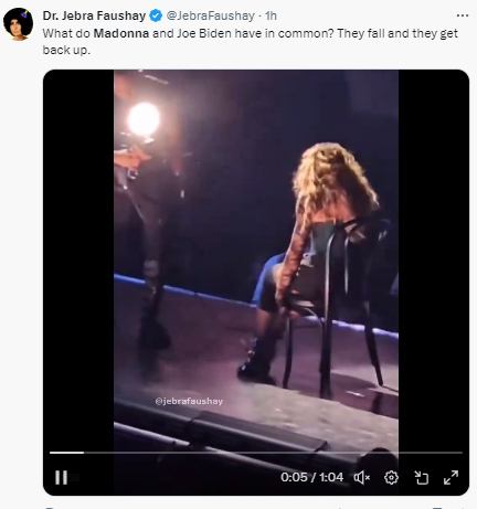 Madonna falls off chair during performance on stage (video)