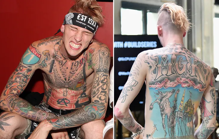 Machine Gun Kelly debuts dramatic upper torso blackout tattoo