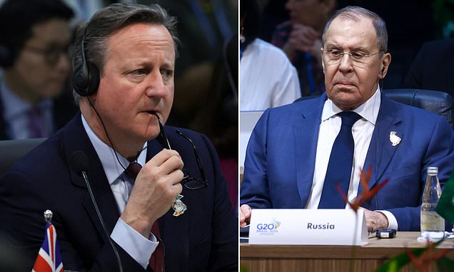 ‘Russia will be made to pay’ – David Cameron says as he confronts Moscow’s foreign minister Sergey Lavrov over death of Alexei Navalny