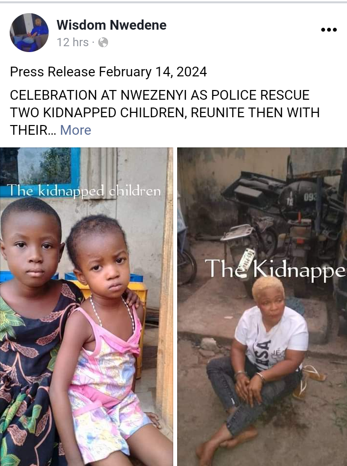 Police rescue two children abducted by woman who posed as Corps member in Ebonyi