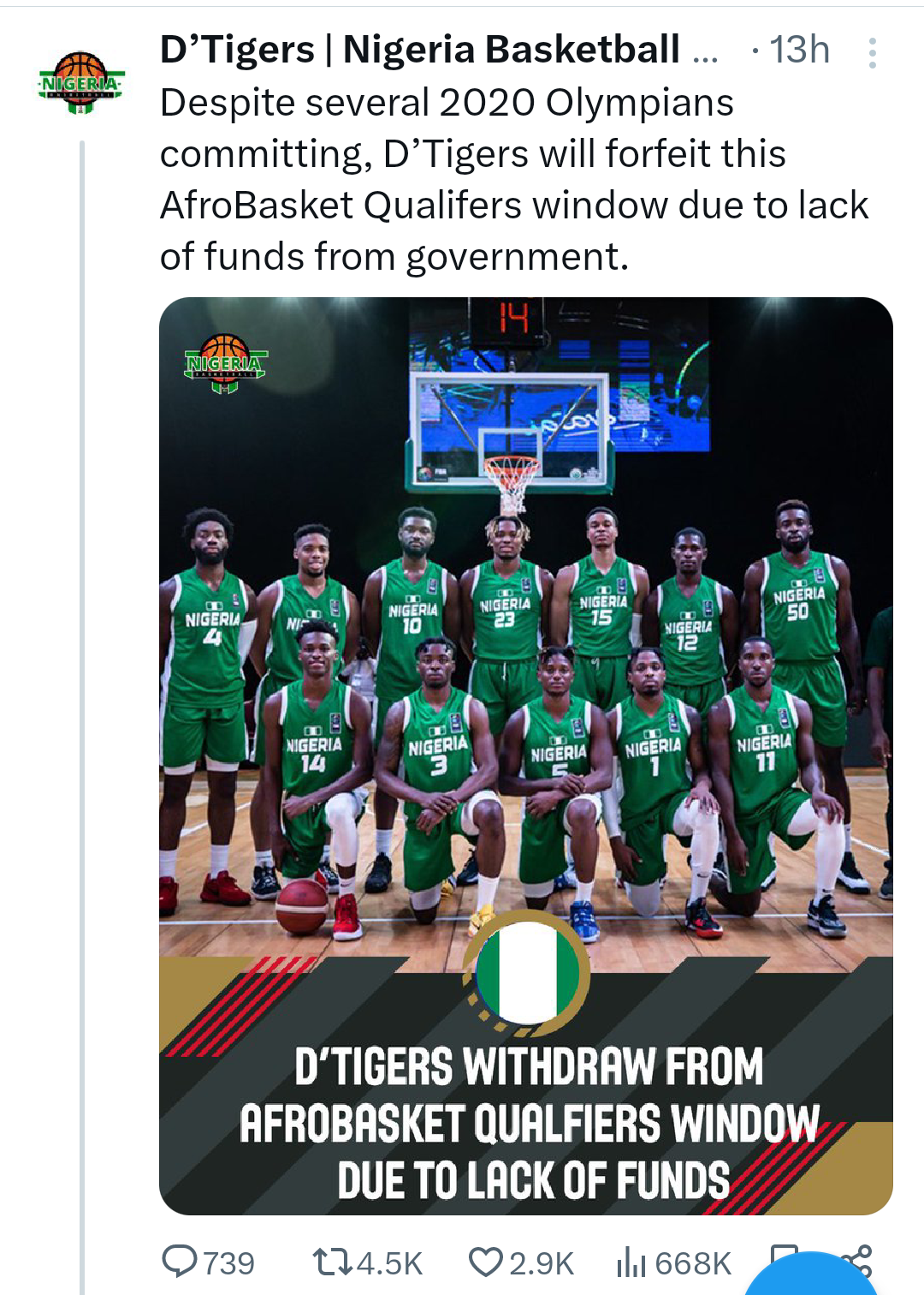 D?Tigers withdraw from AfroBasket 2025 Qualifiers due to lack of funds