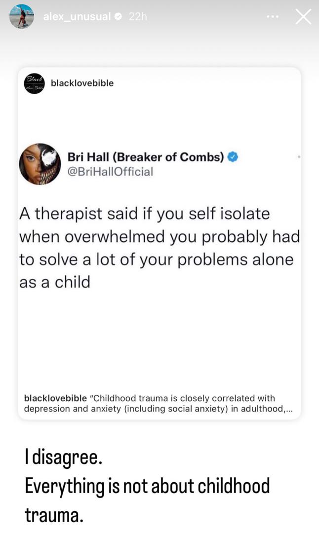 ?You can?t blame your parents or everyone around you for how you behave? Alex slams those who use ?childhood trauma? as an excuse for their actions