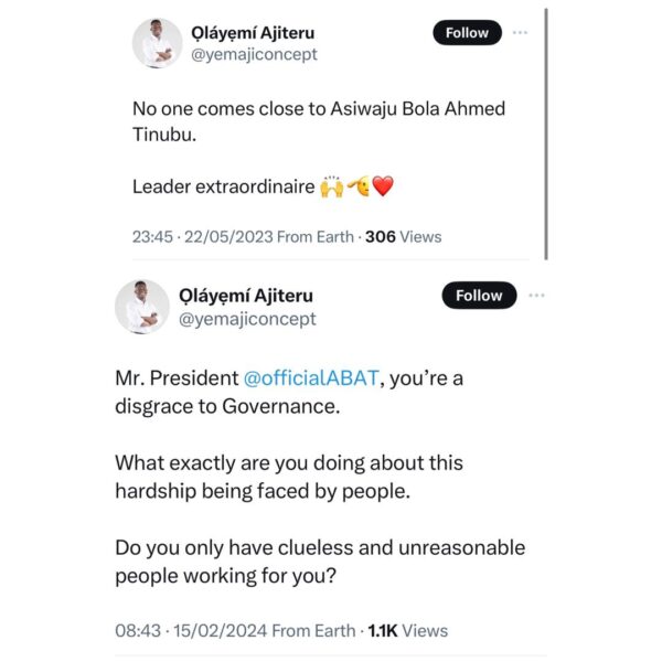 If you lack understanding of what to do, itâs best you resign and step aside. People are suffering- Nigerian man who campaigned for President Tinubu tweets