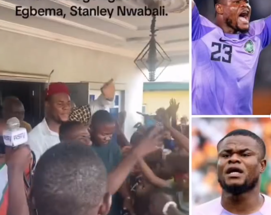 Super Eagles goalkeeper, Stanley Nwabali, receives rousing welcome from his kinsmen in Rivers, bags chieftaincy title (videos)