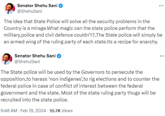 Most of the state ruling party thugs will be recruited into the state police - Senator Shehu Sani