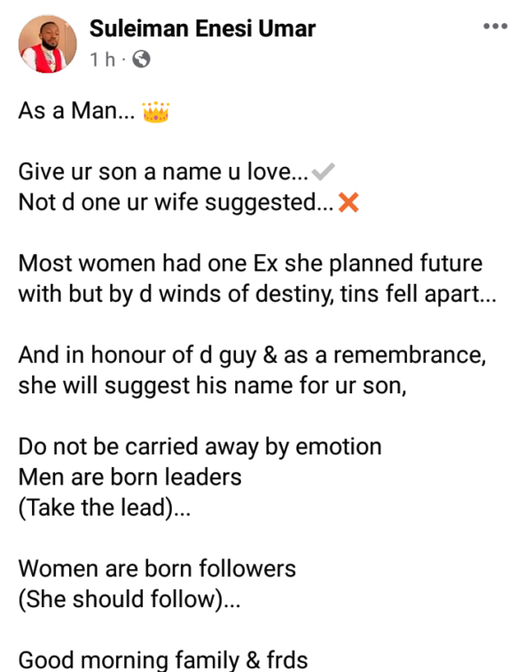 Give your son a name you love, not the one your wife suggested – Nigerian man advises men