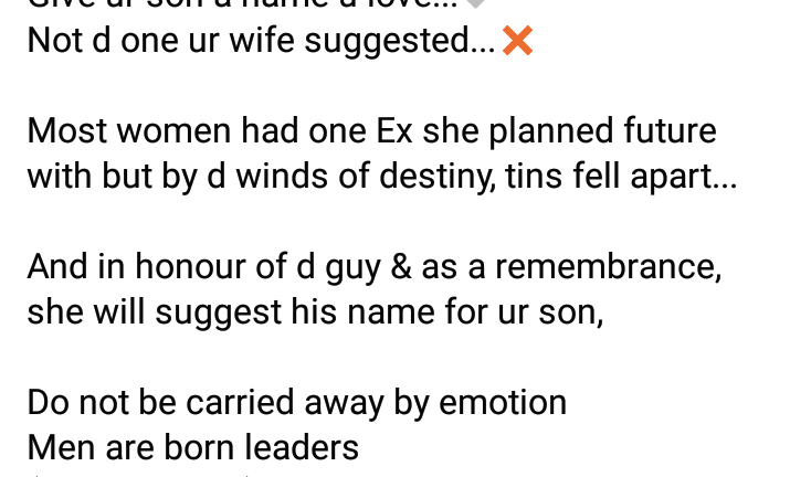 Give your son a name you love, not the one your wife suggested – Nigerian man advises men