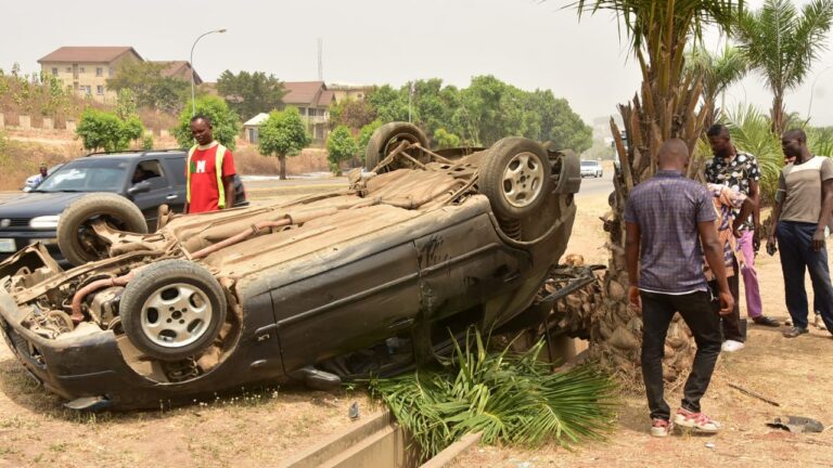 Driver and four passengers escape death as car somersaults in Abuja