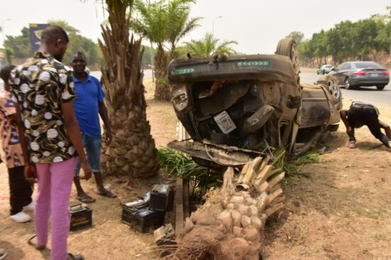 Driver and four passengers escape death as car somersaults in Abuja