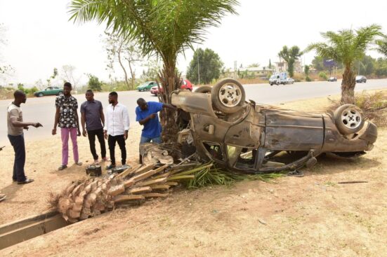 Driver and four passengers escape death as car somersaults in Abuja