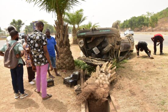 Driver and four passengers escape death as car somersaults in Abuja